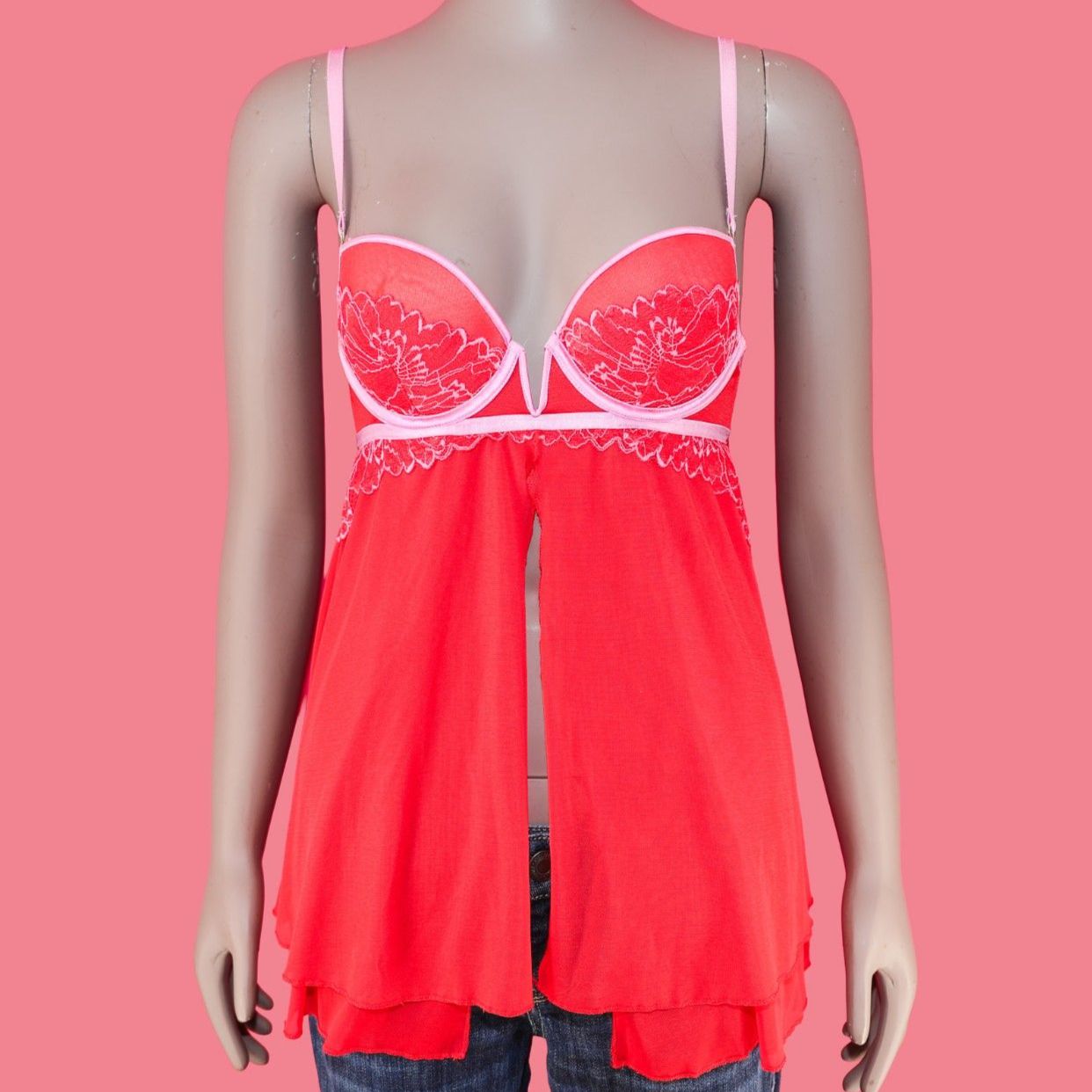Baby Doll Top Teddy Lingerie Tank Top Size Xs Floral Lace Top